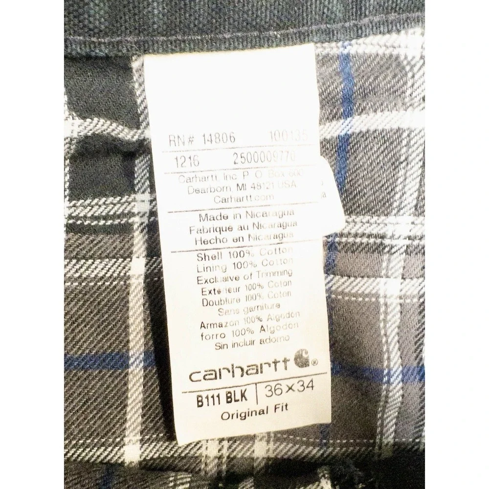 Vtg Carhartt Flannel Lined Jeans Men 36x34 Black Relaxed Western Workwear Denim